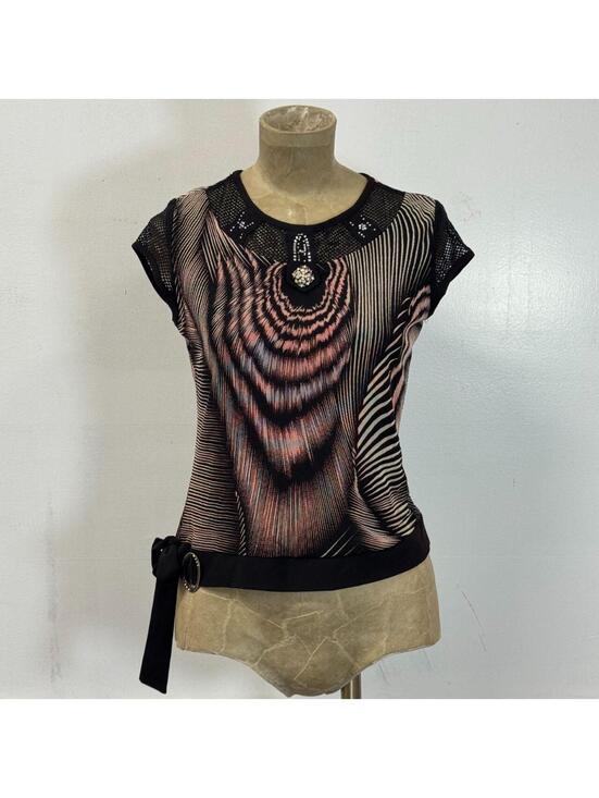 Abstract Optical Print Rhinestone Mesh Top — photo 1 of 1